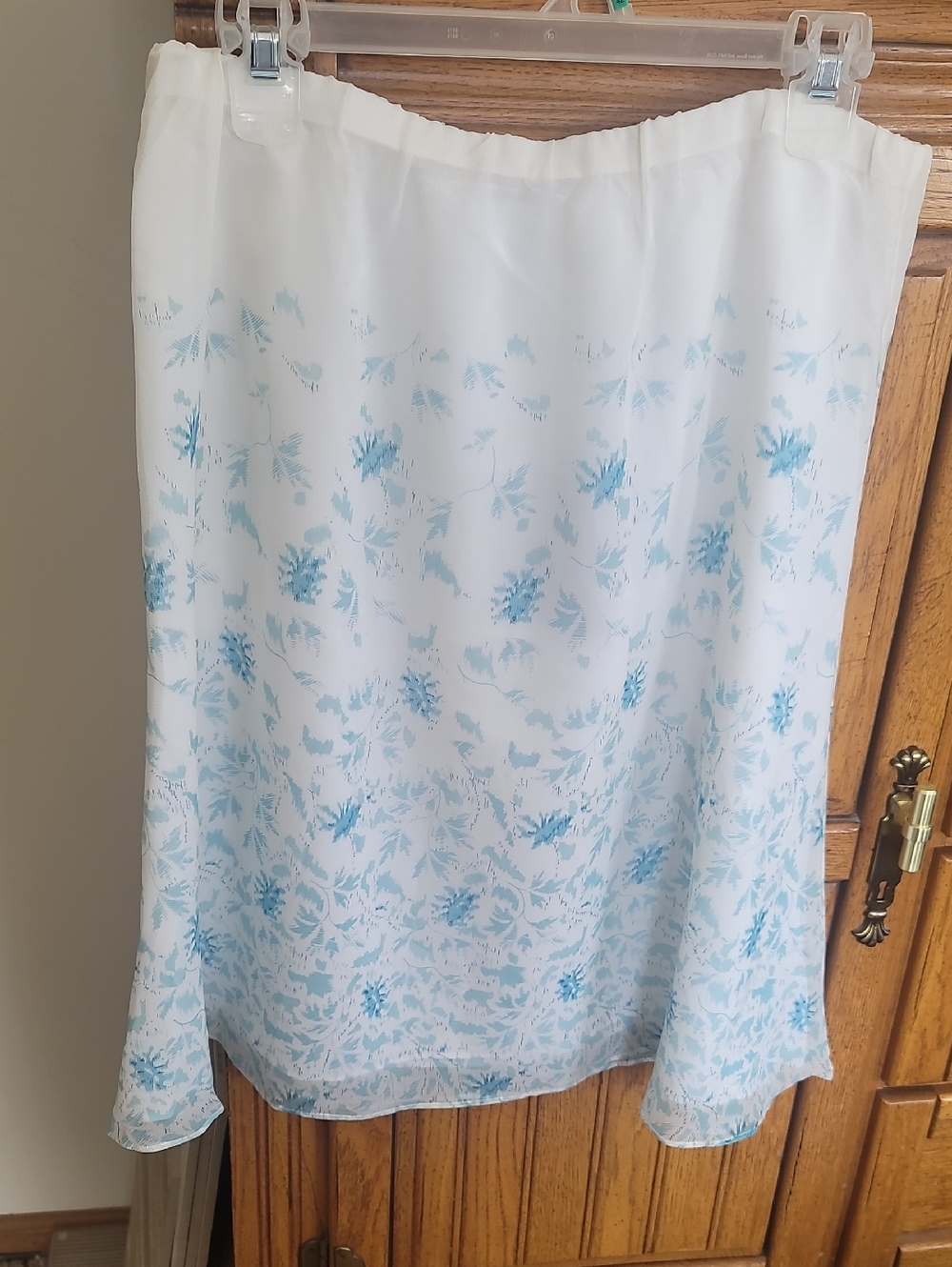 Indigo White A-Line Skirt with Light Blue Floral Print / Silk